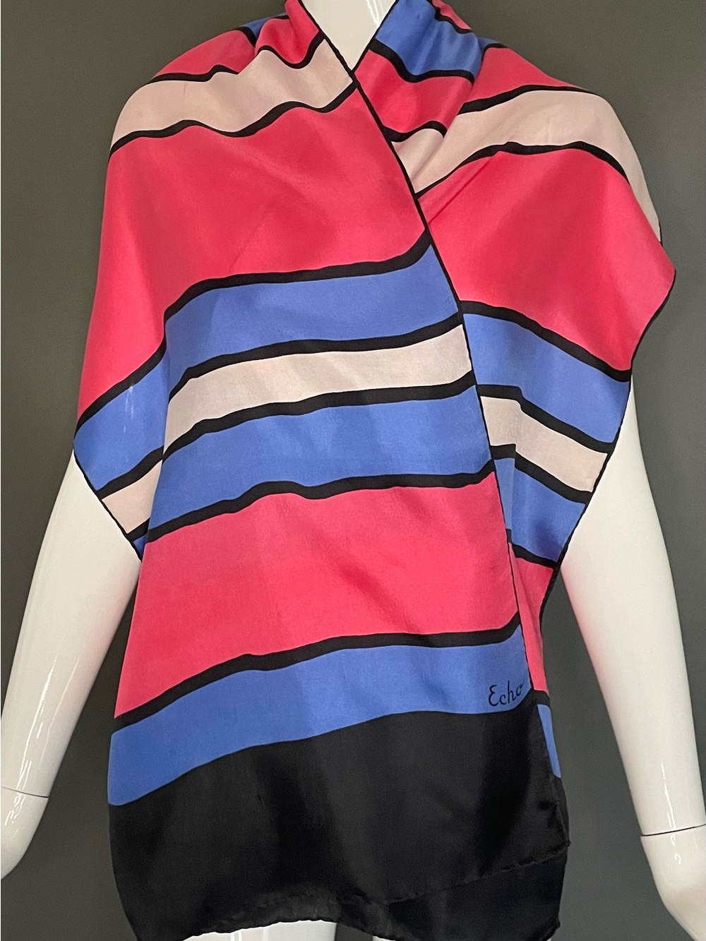 Vintage Echo Silk Scarf Striped Large 15 x 60 Inches Good Condition